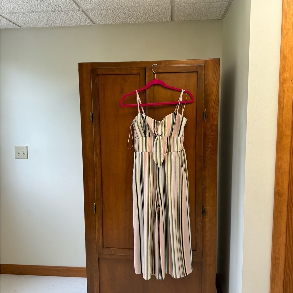 As U Wish striped wide leg jumpsuit spaghetti strap SM 20 in inseam elastic back